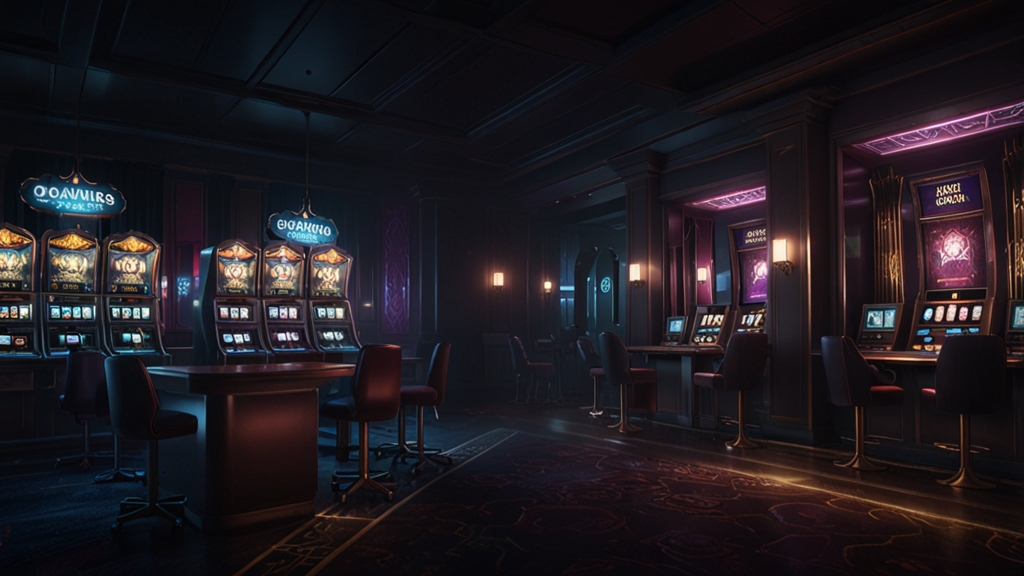 Écran de retrait sécurisé avec file de validation et ambiance casino sombre
