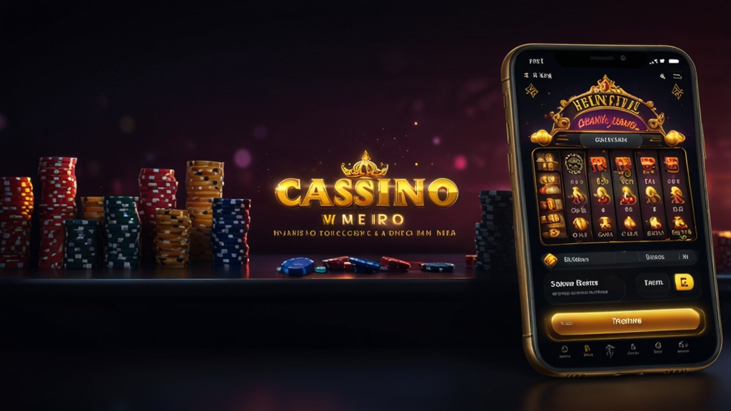 Écran de bienvenue avec offre bonus et dépôt sur fond de casino sombre