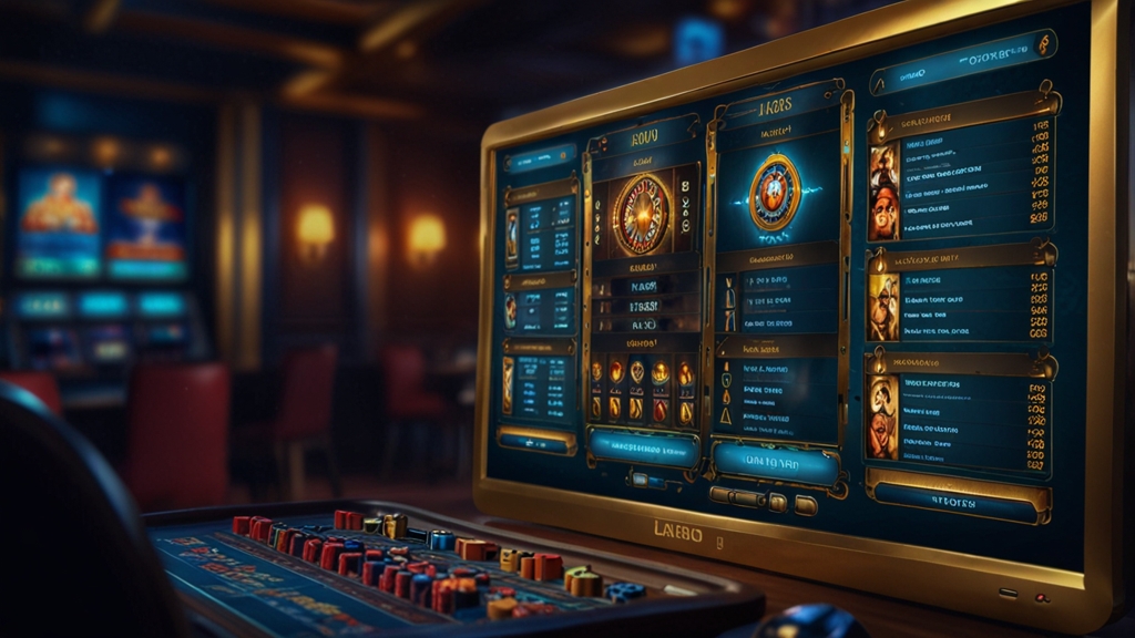 Tableau de bord de compte casino avec menus de profil et de sécurité